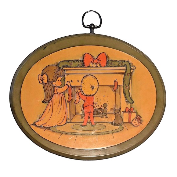Other - Vintage Joan Walsh Anglund‎ Decoupage Christmas Plaque Children by Fireplace